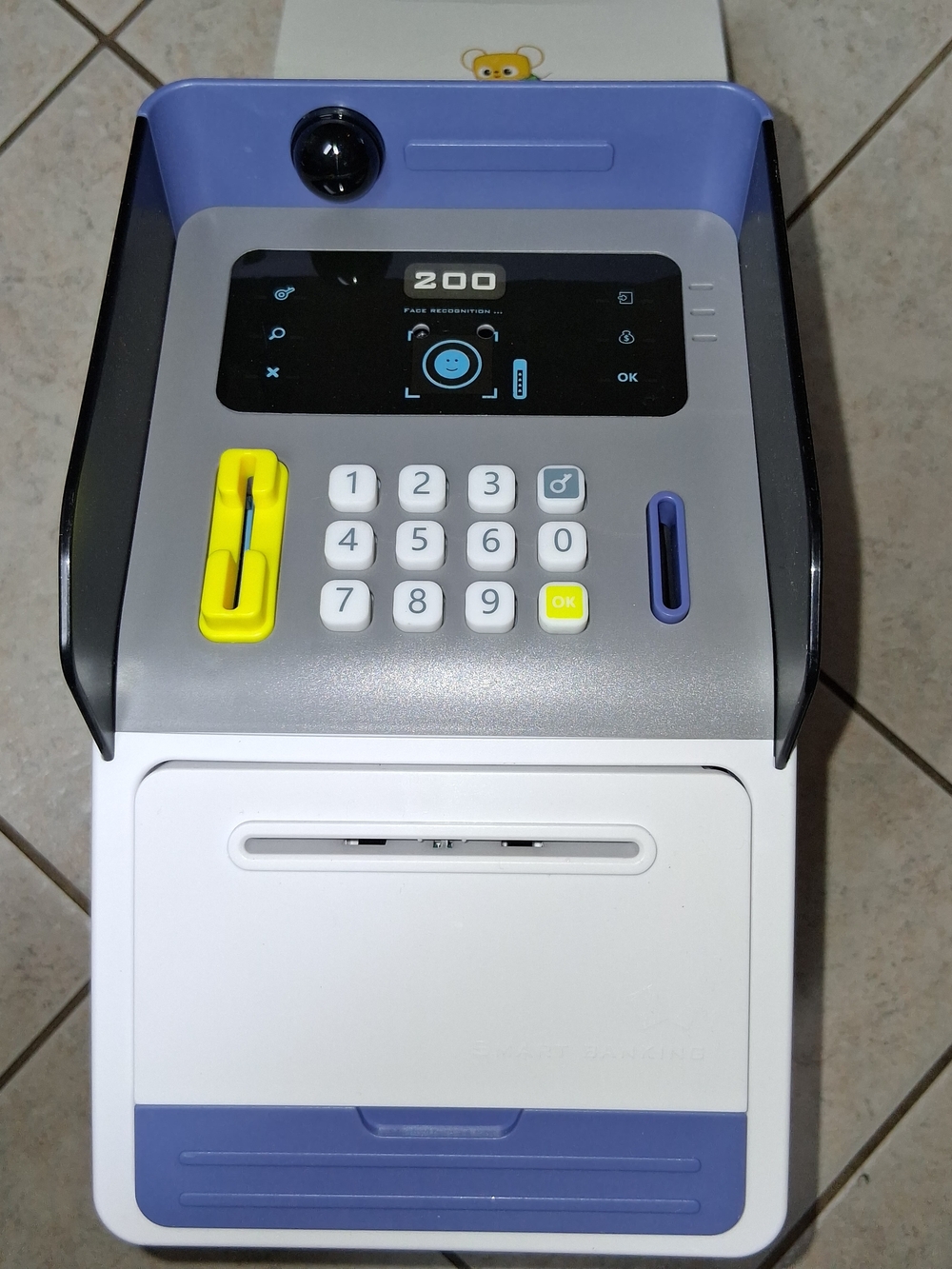 Kids Toy ATM Machine in White, Gray, Purple & Yellow(Facial Recognition)